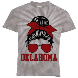 Oklahoma Ok Messy Bun Varsity Sports Kids Tie-Dye T-Shirt