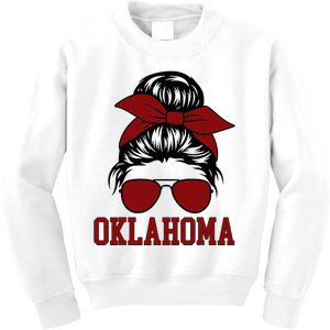 Oklahoma Ok Messy Bun Varsity Sports Kids Sweatshirt