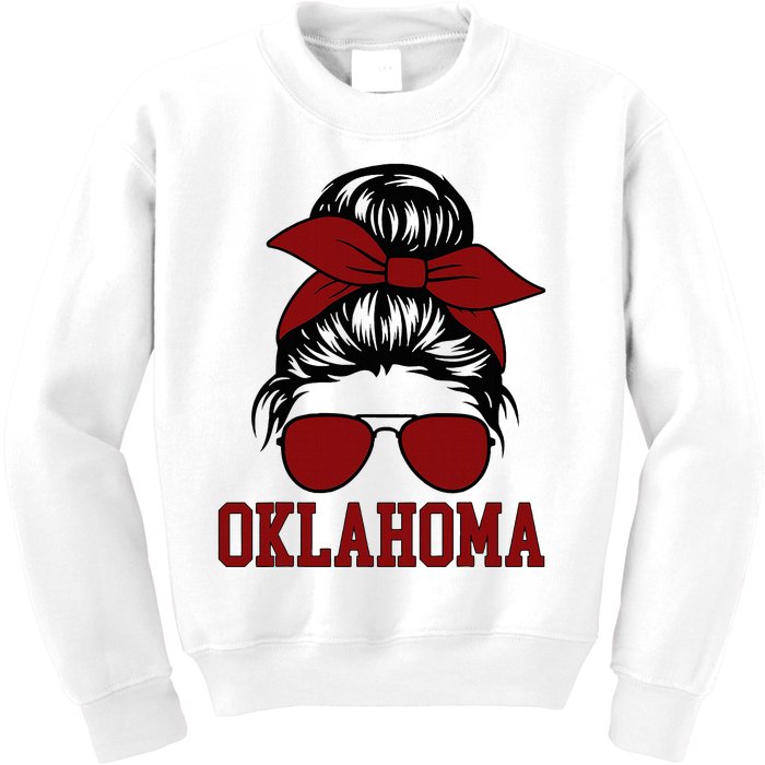 Oklahoma Ok Messy Bun Varsity Sports Kids Sweatshirt