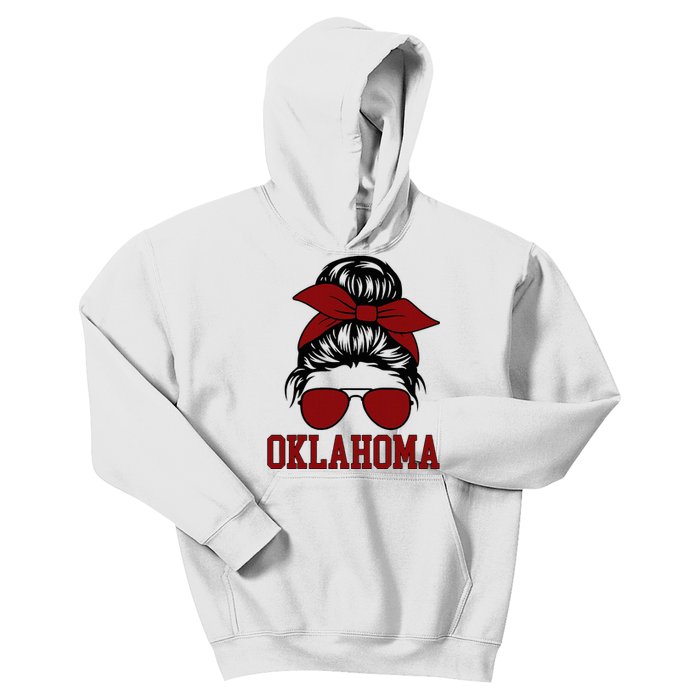 Oklahoma Ok Messy Bun Varsity Sports Kids Hoodie