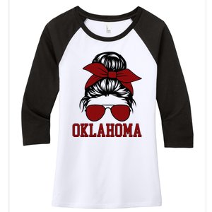 Oklahoma Ok Messy Bun Varsity Sports Women's Tri-Blend 3/4-Sleeve Raglan Shirt