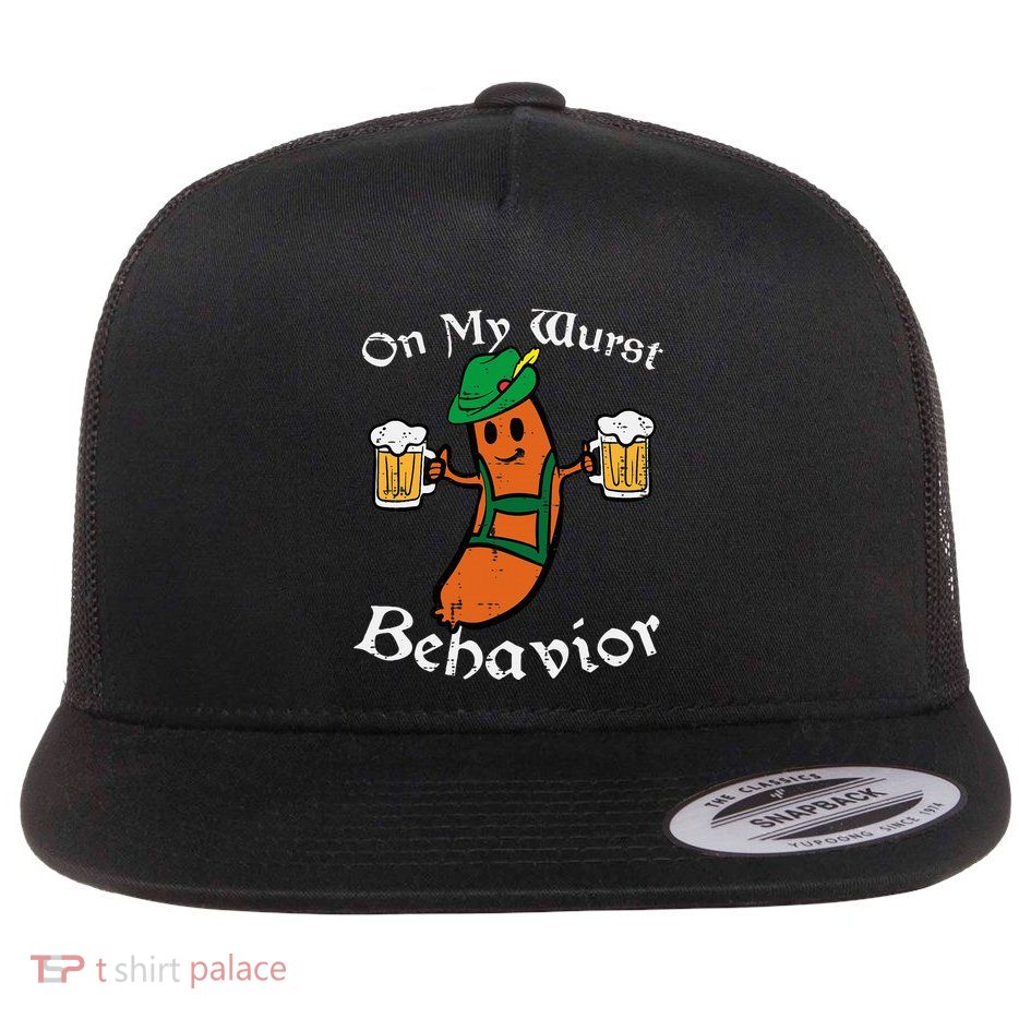 Oktoberfest On My Wurst Behavior Funny German Flatbill Hat