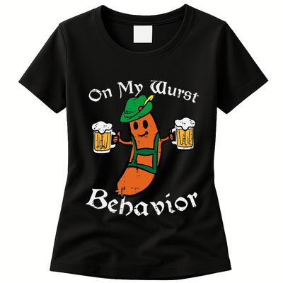 Oktoberfest On My Wurst Behavior Funny German Womens T-Shirt