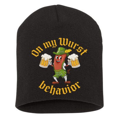 Oktoberfest On My Wurst Behavior Funny German Women Idea Short Acrylic Beanie