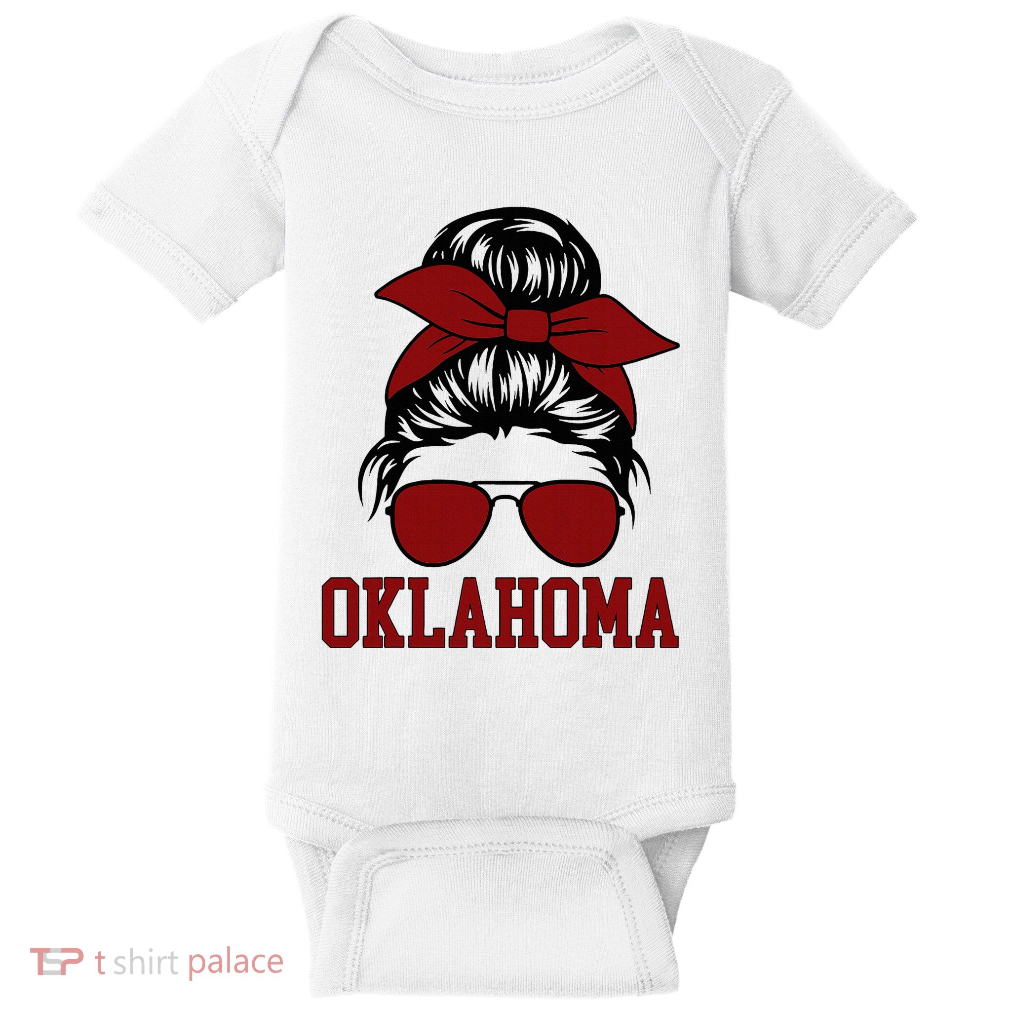 Oklahoma Ok Messy Bun Varsity Sports Baby Bodysuit