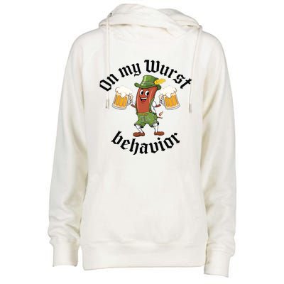 Oktoberfest On My Wurst Behavior Funny German Womens Funnel Neck Pullover Hood