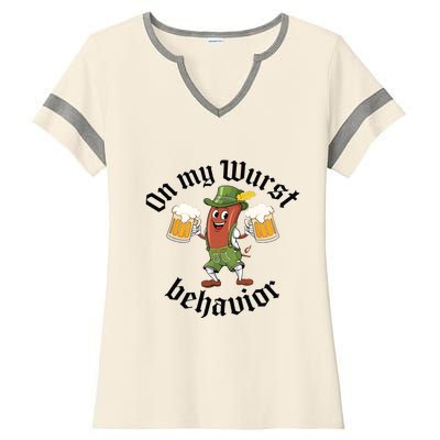 Oktoberfest On My Wurst Behavior Funny German Ladies Halftime Notch Neck Tee