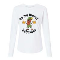 Oktoberfest On My Wurst Behavior Funny German Womens Cotton Relaxed Long Sleeve T-Shirt