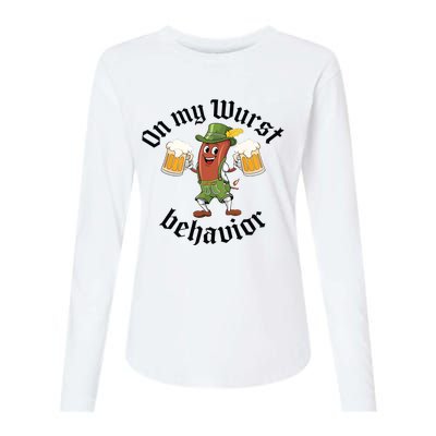 Oktoberfest On My Wurst Behavior Funny German Womens Cotton Relaxed Long Sleeve T-Shirt