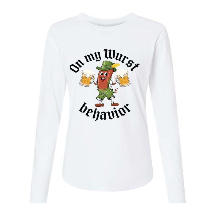 Oktoberfest On My Wurst Behavior Funny German Womens Cotton Relaxed Long Sleeve T-Shirt