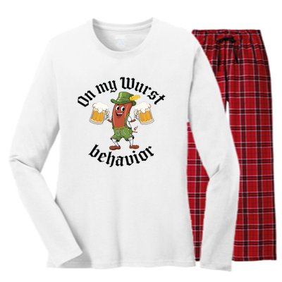 Oktoberfest On My Wurst Behavior Funny German Women's Long Sleeve Flannel Pajama Set 