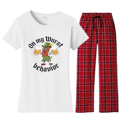 Oktoberfest On My Wurst Behavior Funny German Women's Flannel Pajama Set