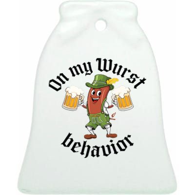 Oktoberfest On My Wurst Behavior Funny German Ceramic Bell Ornament