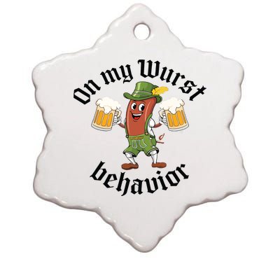 Oktoberfest On My Wurst Behavior Funny German Ceramic Star Ornament