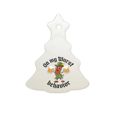 Oktoberfest On My Wurst Behavior Funny German Ceramic Tree Ornament