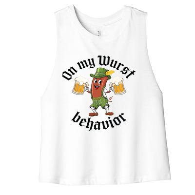 Oktoberfest On My Wurst Behavior Funny German Women's Racerback Cropped Tank