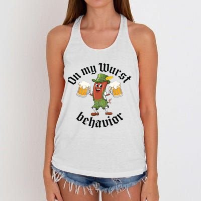 Oktoberfest On My Wurst Behavior Funny German Women's Knotted Racerback Tank