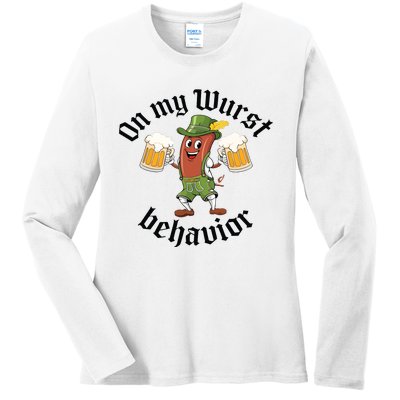 Oktoberfest On My Wurst Behavior Funny German Ladies Long Sleeve Shirt