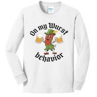 Oktoberfest On My Wurst Behavior Funny German Kids Long Sleeve Shirt