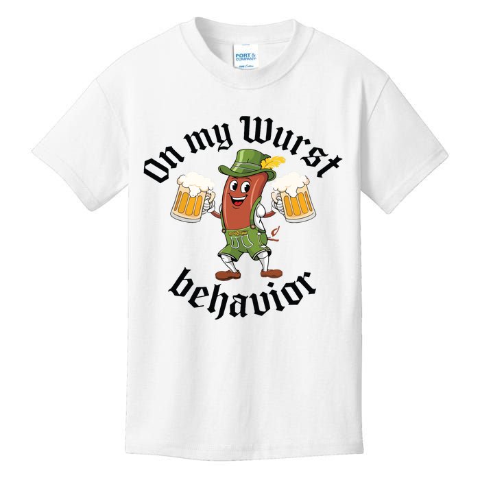 Oktoberfest On My Wurst Behavior Funny German Kids T-Shirt