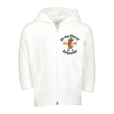 Oktoberfest On My Wurst Behavior Funny German Toddler Zip Fleece Hoodie