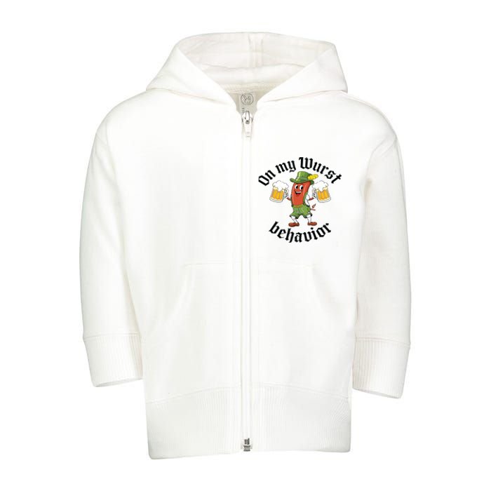 Oktoberfest On My Wurst Behavior Funny German Toddler Zip Fleece Hoodie