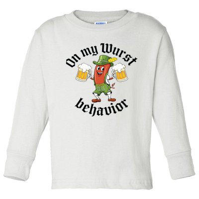 Oktoberfest On My Wurst Behavior Funny German Toddler Long Sleeve Shirt