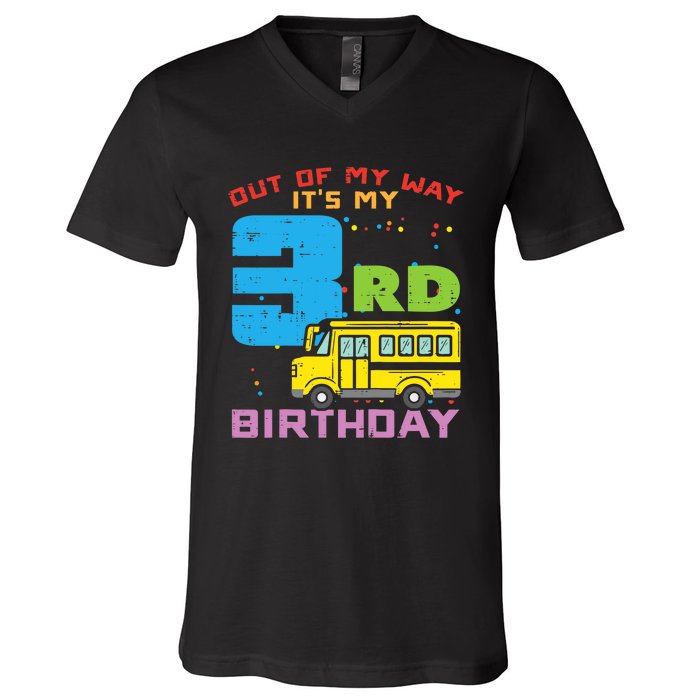 Out Of My Way 3rd Birthday School Bus Cute 3 Year Old Boy V-Neck T-Shirt