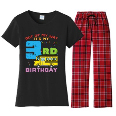 Out Of My Way 3rd Birthday School Bus Cute 3 Year Old Boy Women's Flannel Pajama Set