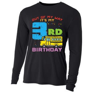 Out Of My Way 3rd Birthday School Bus Cute 3 Year Old Boy Cooling Performance Long Sleeve Crew