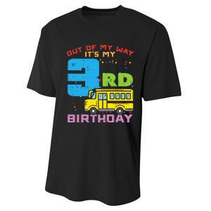 Out Of My Way 3rd Birthday School Bus Cute 3 Year Old Boy Performance Sprint T-Shirt