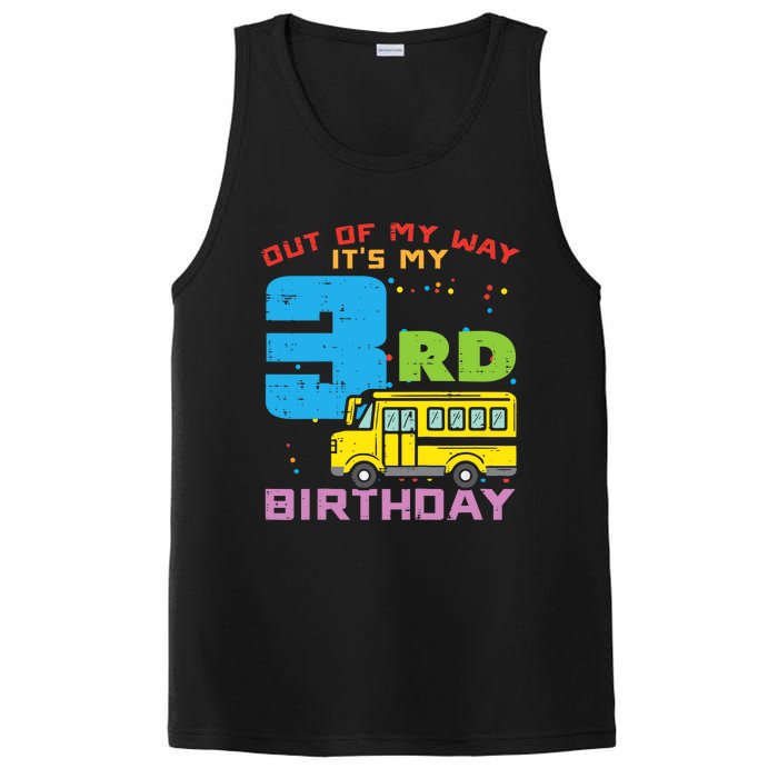 Out Of My Way 3rd Birthday School Bus Cute 3 Year Old Boy PosiCharge Competitor Tank