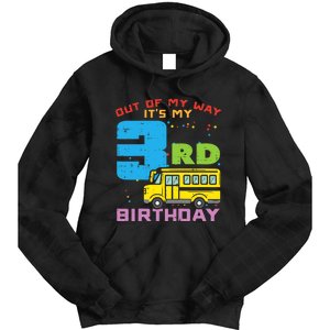 Out Of My Way 3rd Birthday School Bus Cute 3 Year Old Boy Tie Dye Hoodie