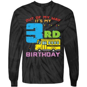 Out Of My Way 3rd Birthday School Bus Cute 3 Year Old Boy Tie-Dye Long Sleeve Shirt