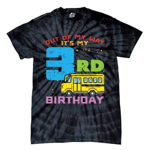 Out Of My Way 3rd Birthday School Bus Cute 3 Year Old Boy Tie-Dye T-Shirt