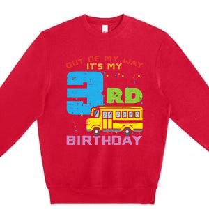 Out Of My Way 3rd Birthday School Bus Cute 3 Year Old Boy Premium Crewneck Sweatshirt