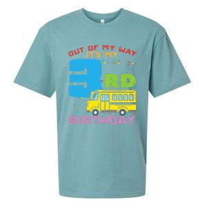 Out Of My Way 3rd Birthday School Bus Cute 3 Year Old Boy Sueded Cloud Jersey T-Shirt