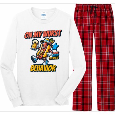 Oktoberfest On My Wurst Behavior German Drinking Party Long Sleeve Pajama Set