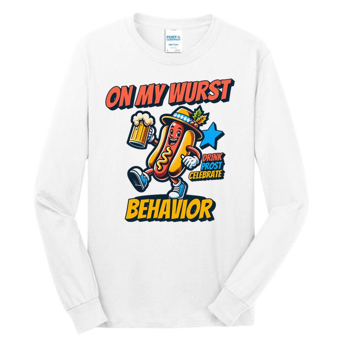 Oktoberfest On My Wurst Behavior German Drinking Party Tall Long Sleeve T-Shirt