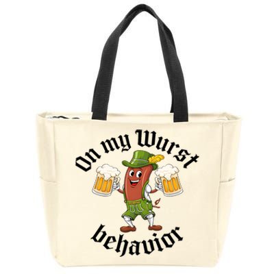 Oktoberfest On My Wurst Behavior Funny German Zip Tote Bag