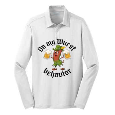 Oktoberfest On My Wurst Behavior Funny German Silk Touch Performance Long Sleeve Polo