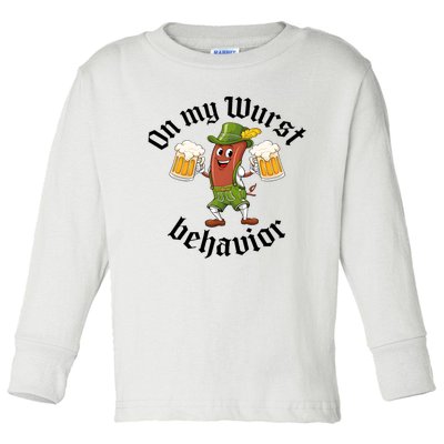 Oktoberfest On My Wurst Behavior Funny German Toddler Long Sleeve Shirt