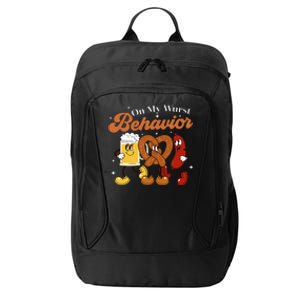 Oktoberfest On My Wurst Behavior Funny German Beer Bratwurst City Backpack