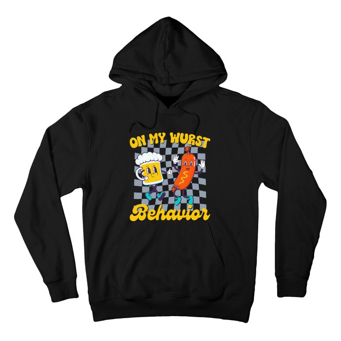 Oktoberfest On My Wurst Behavior Retro Groovy Beer Hoodie