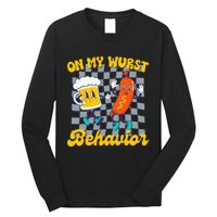 Oktoberfest On My Wurst Behavior Retro Groovy Beer Long Sleeve Shirt