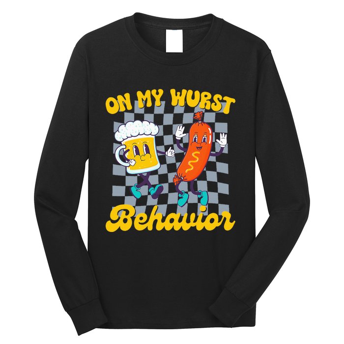 Oktoberfest On My Wurst Behavior Retro Groovy Beer Long Sleeve Shirt