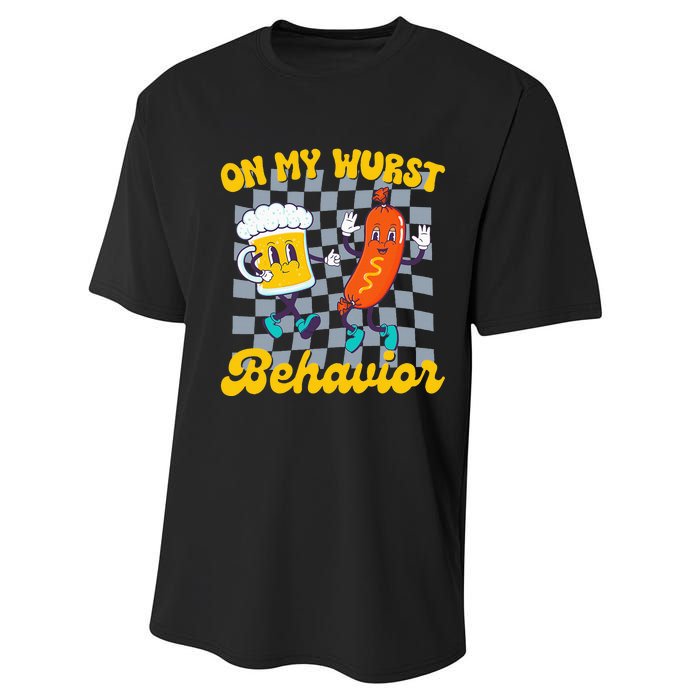 Oktoberfest On My Wurst Behavior Retro Groovy Beer Performance Sprint T-Shirt