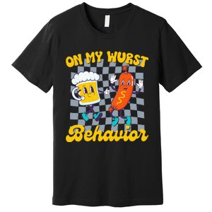 Oktoberfest On My Wurst Behavior Retro Groovy Beer Premium T-Shirt