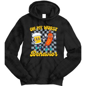 Oktoberfest On My Wurst Behavior Retro Groovy Beer Tie Dye Hoodie