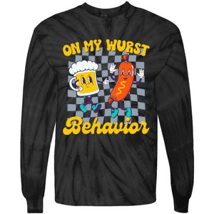 Oktoberfest On My Wurst Behavior Retro Groovy Beer Tie-Dye Long Sleeve Shirt